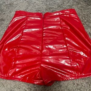 Red fake leather cute shorts